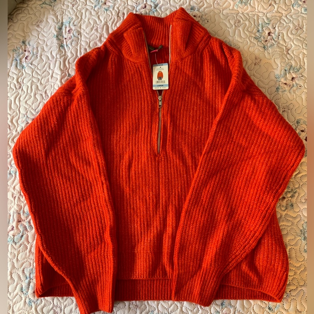 Vince Camuto Half Zip Pullover Cable Knit Sweater - Crossfire Red - Size Large